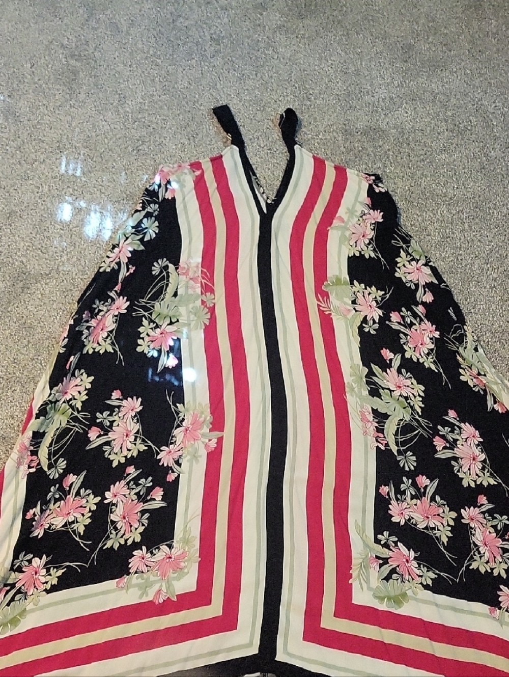 Roaman's Black Floral & Pink Stripe Maxi Dress
